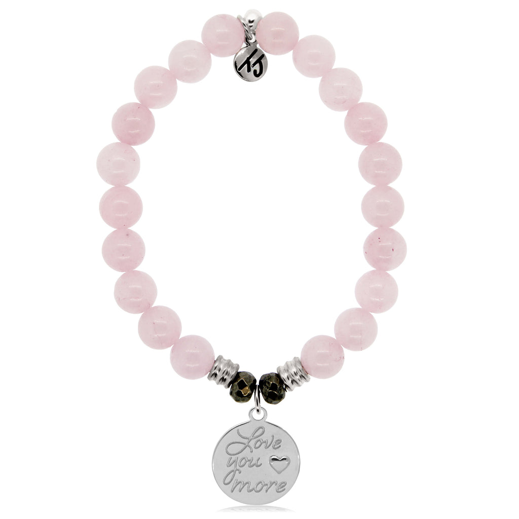 Rose Quartz Stone Bracelet with Love You More Sterling Silver Charm