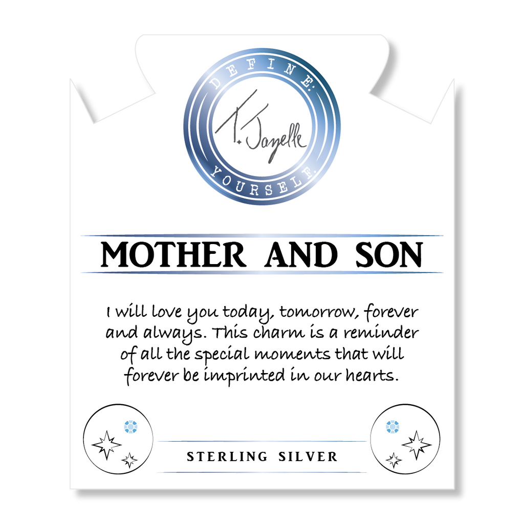 Rose Quartz Stone Bracelet with Mother Son Sterling Silver Charm
