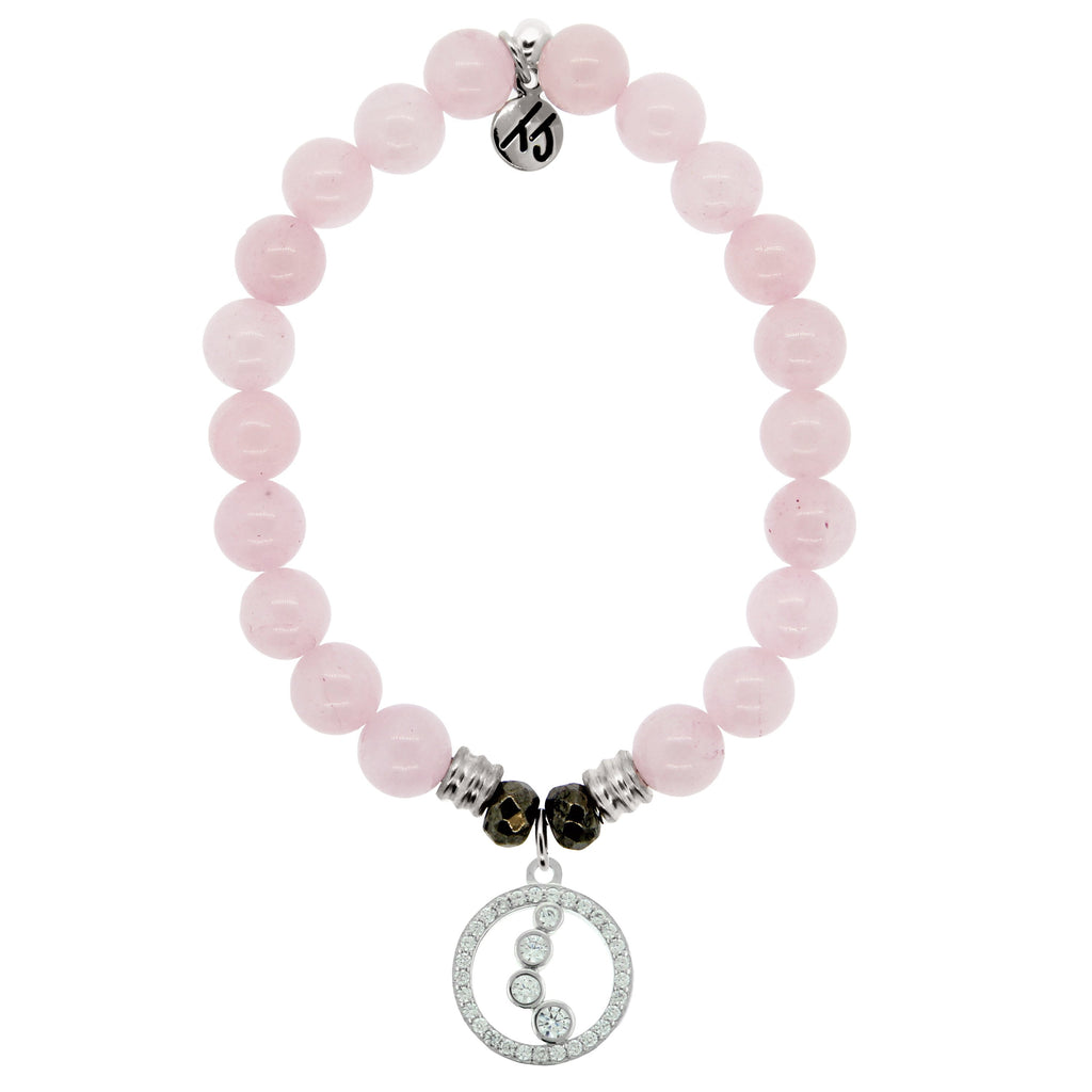 Rose Quartz Stone Bracelet with One Step At A Time Sterling Silver Charm