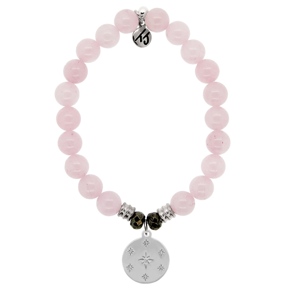 Rose Quartz Stone Bracelet with Prayer Sterling Silver Charm