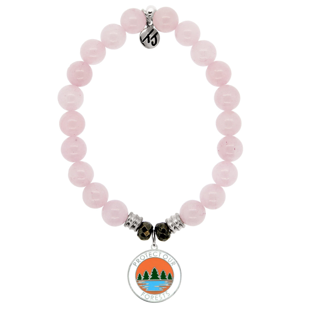 Rose Quartz Stone Bracelet with Protect Our Forest Sterling Silver Charm