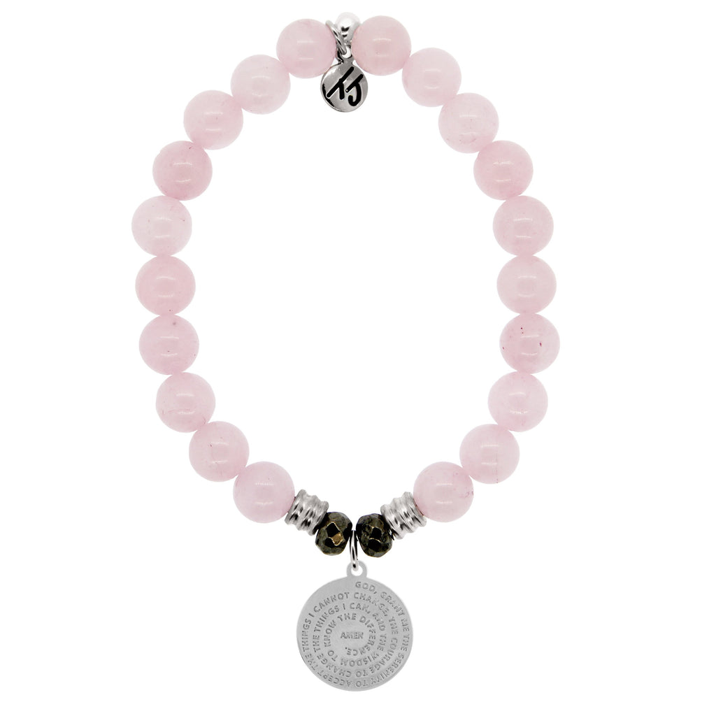 Rose Quartz Stone Bracelet with Serenity Prayer Sterling Silver Charm