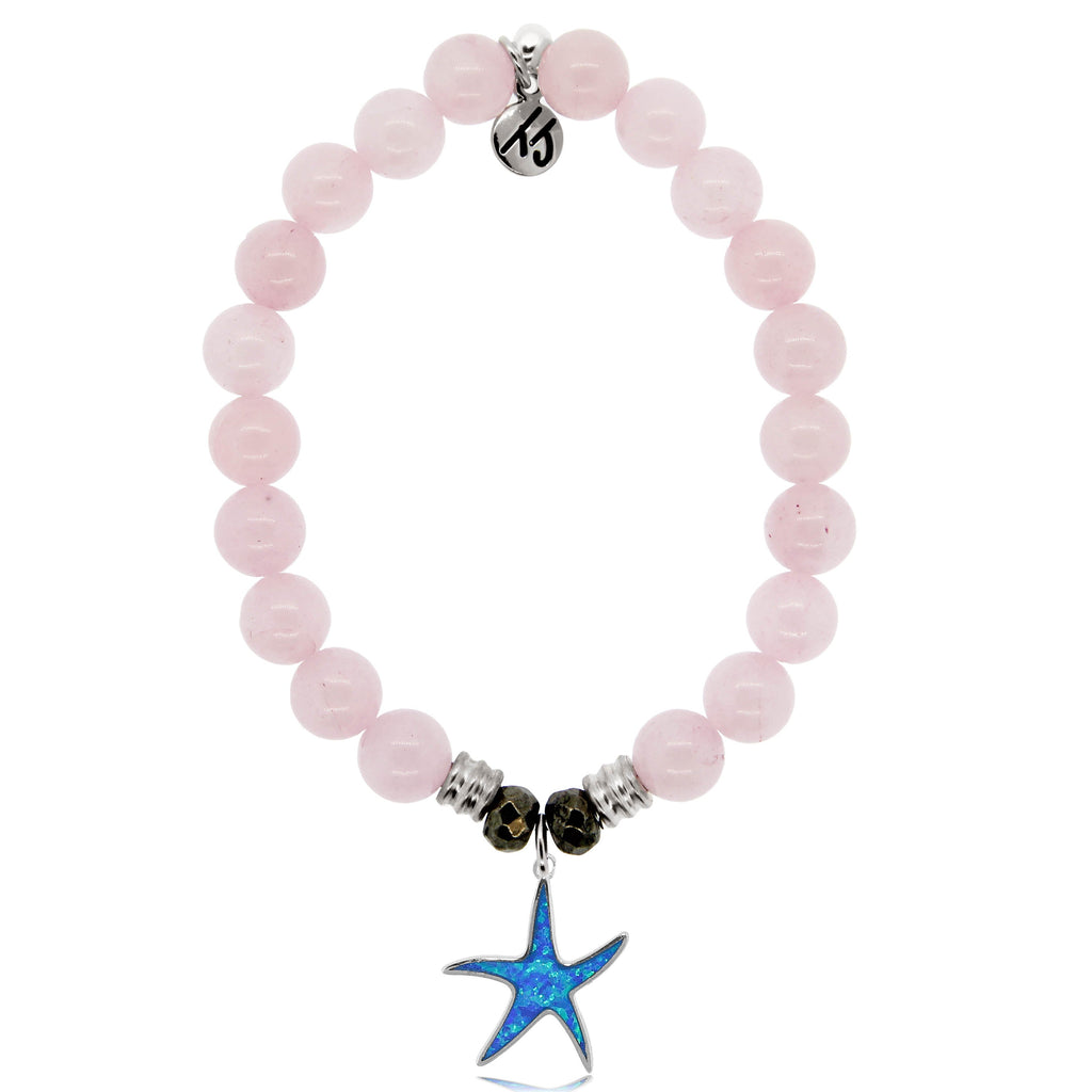 Rose Quartz Stone Bracelet with Star of the Sea Sterling Silver Charm