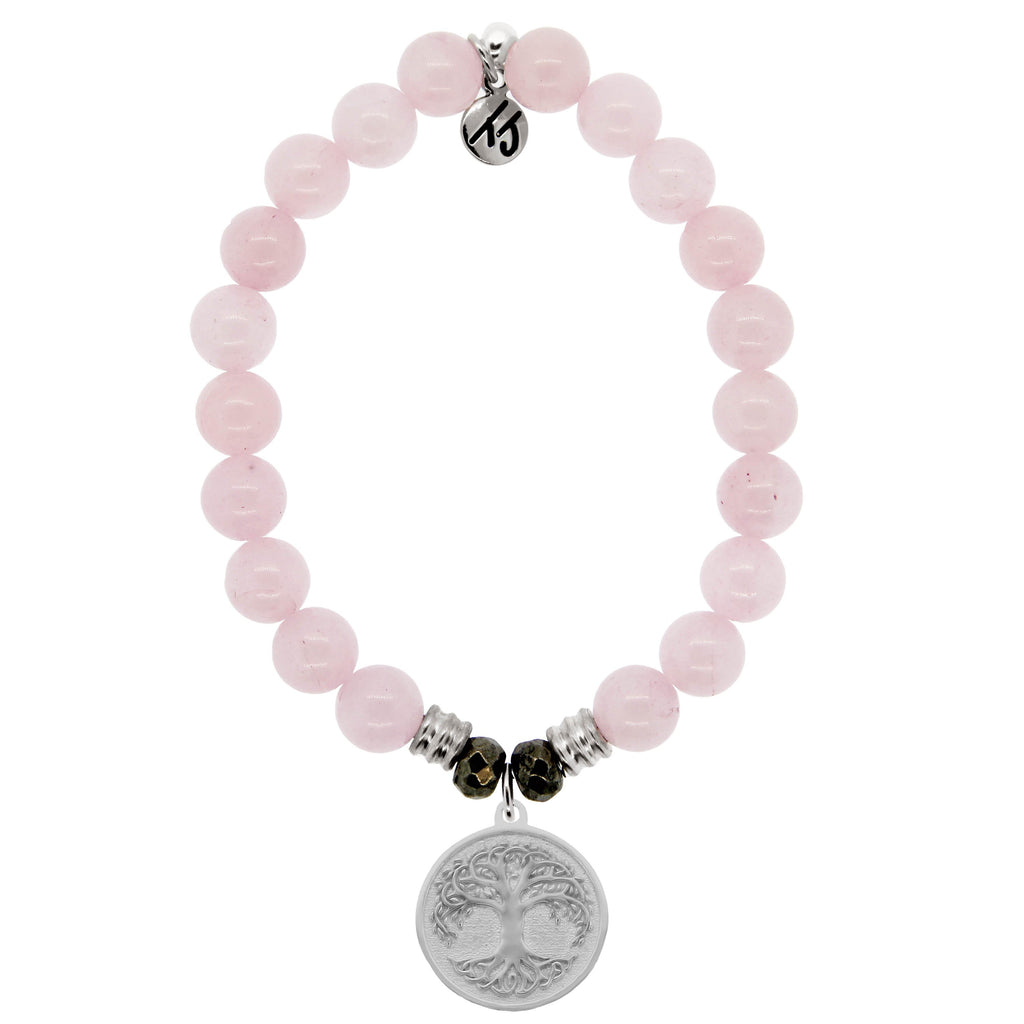 Rose Quartz Stone Bracelet with Tree of Life Sterling Silver Charm