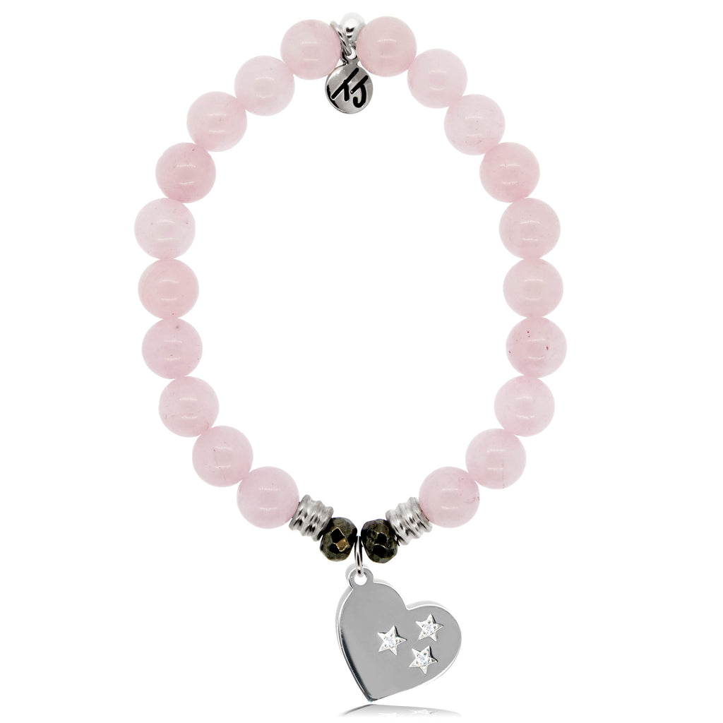 Rose Quartz Stone Bracelet with Wishing Heart Sterling Silver Charm