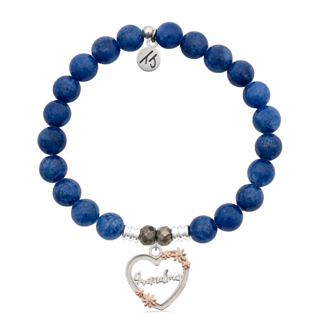 Royal Jade Stone Bracelet with Heart Grandma Sterling Silver Charm