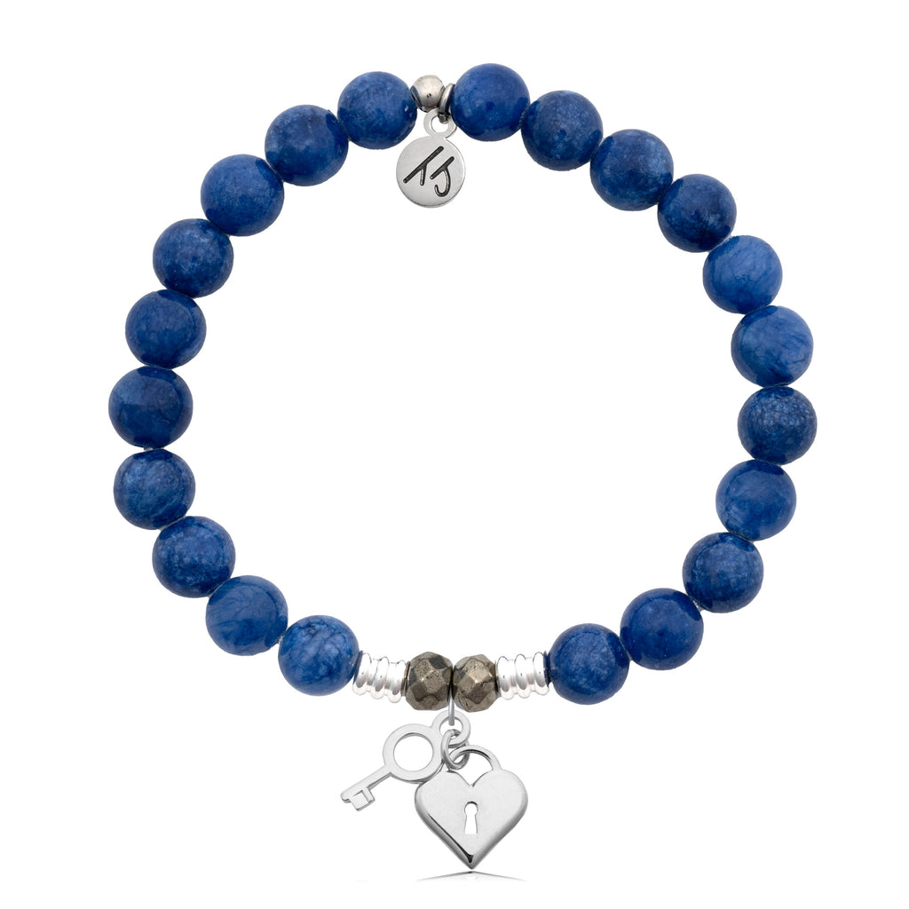 Royal Jade Stone Bracelet with Key to my Heart Sterling Silver Charm