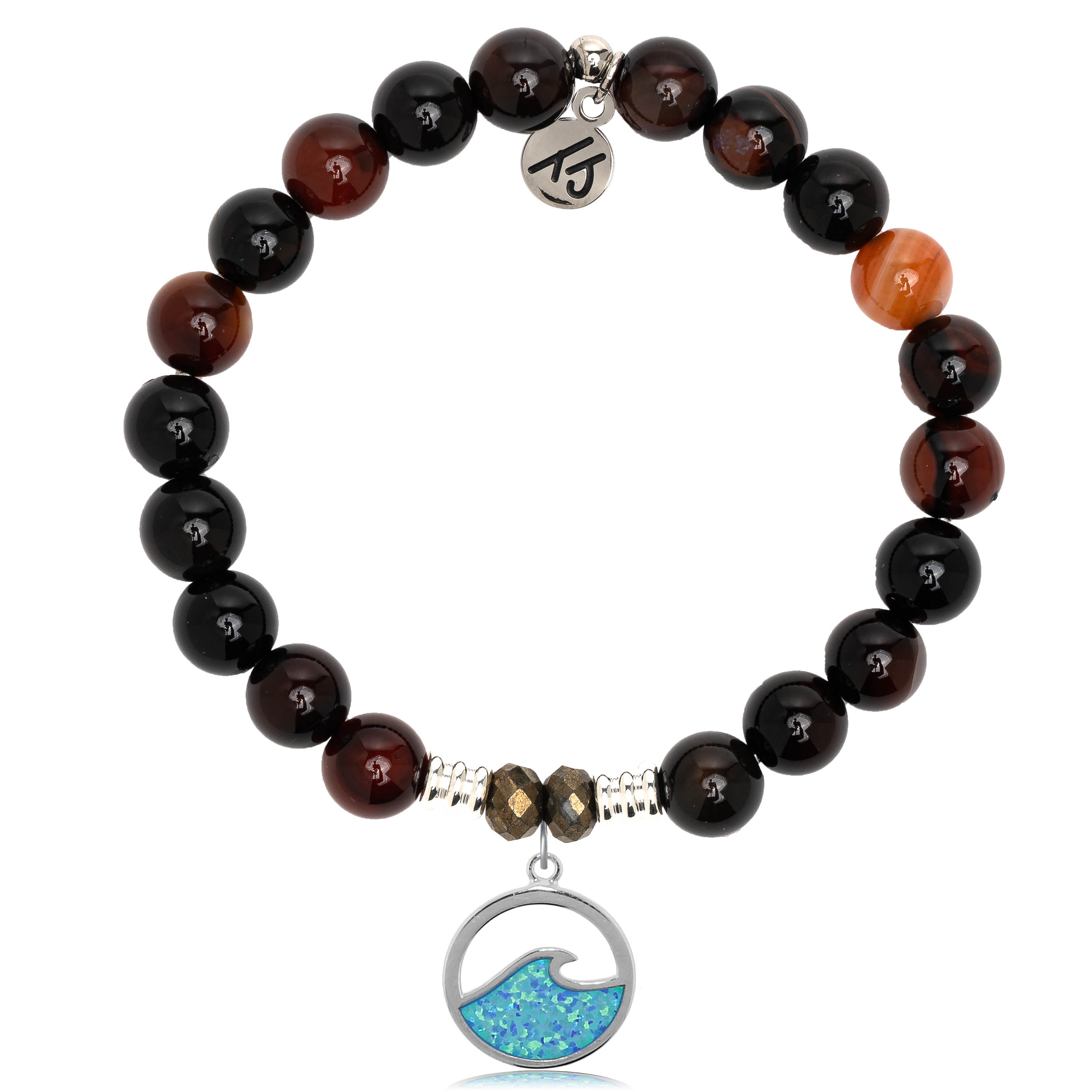 Sardonyx Stone Bracelet with Deep as the Ocean Sterling Silver Charm