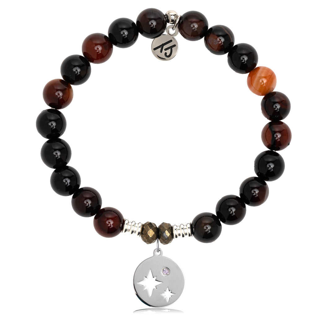 Sardonyx Stone Bracelet with Mother Daughter Sterling Silver Charm