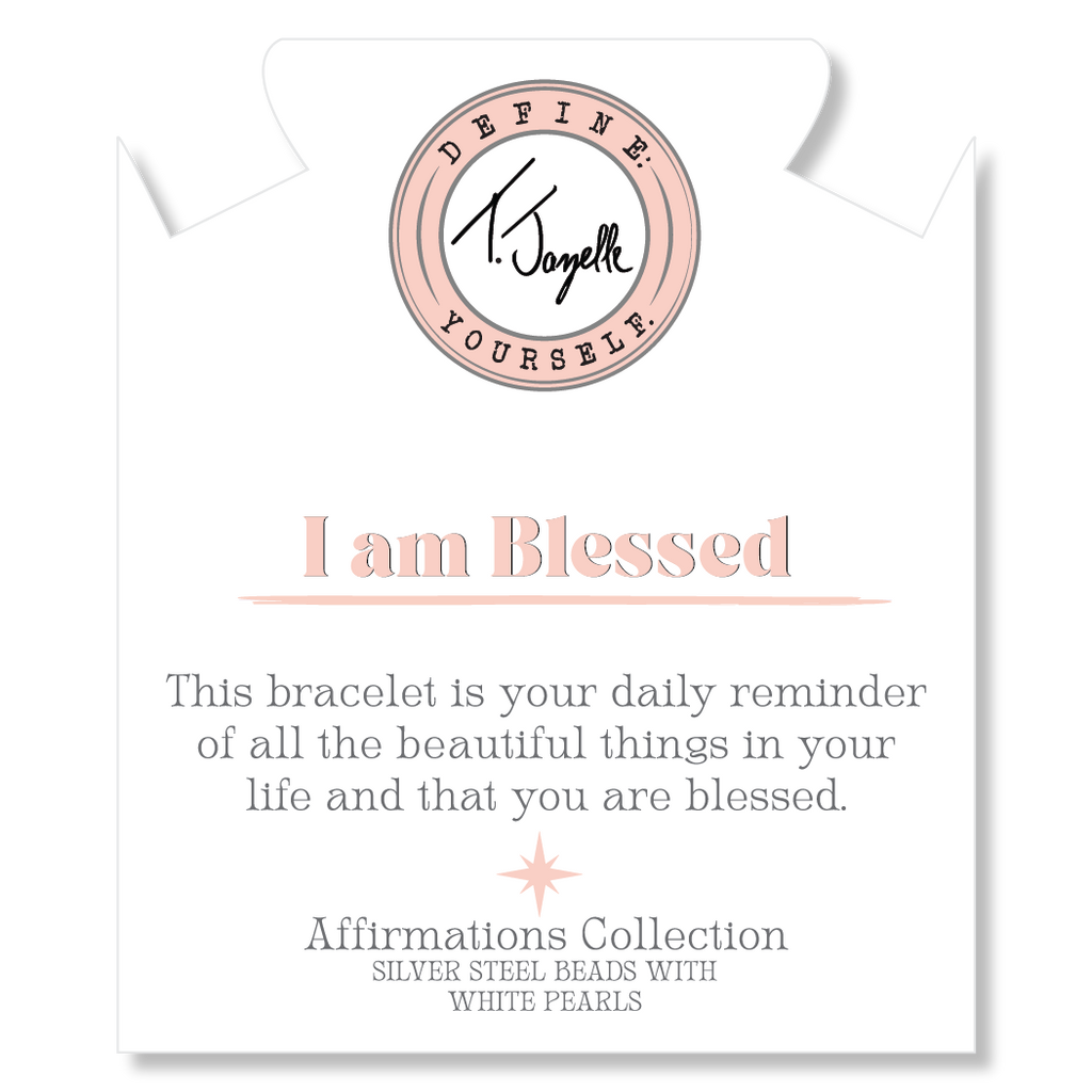 Silver Affirmations Collection- I am Blessed Pearl Bracelet