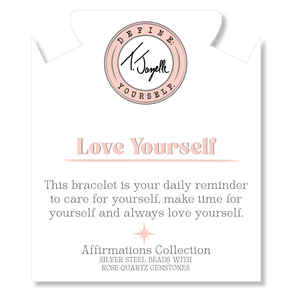 Silver Affirmations Collection- Love Yourself Rose Quartz Bracelet