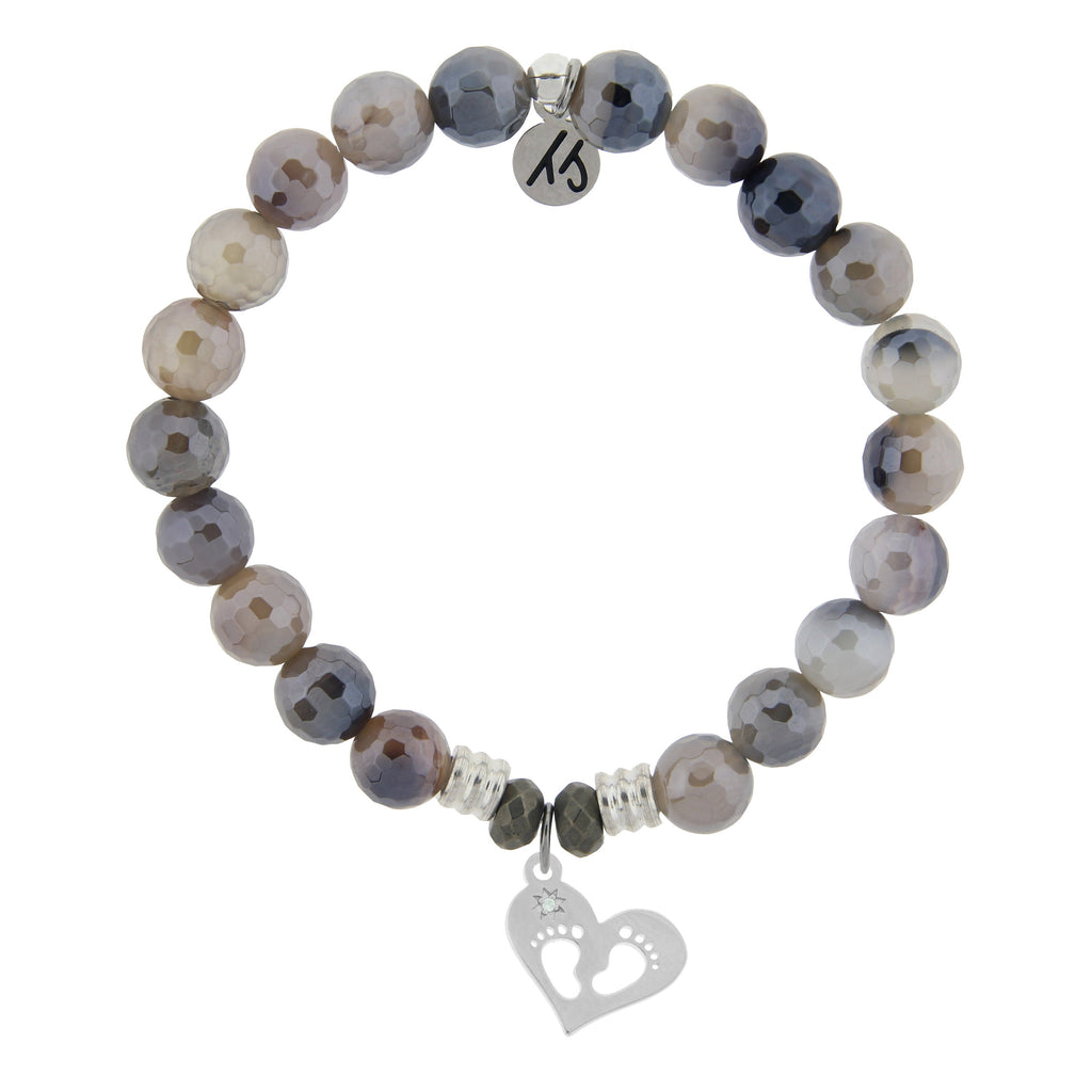 Storm Agate Stone Bracelet with Baby Feet Sterling Silver Charm