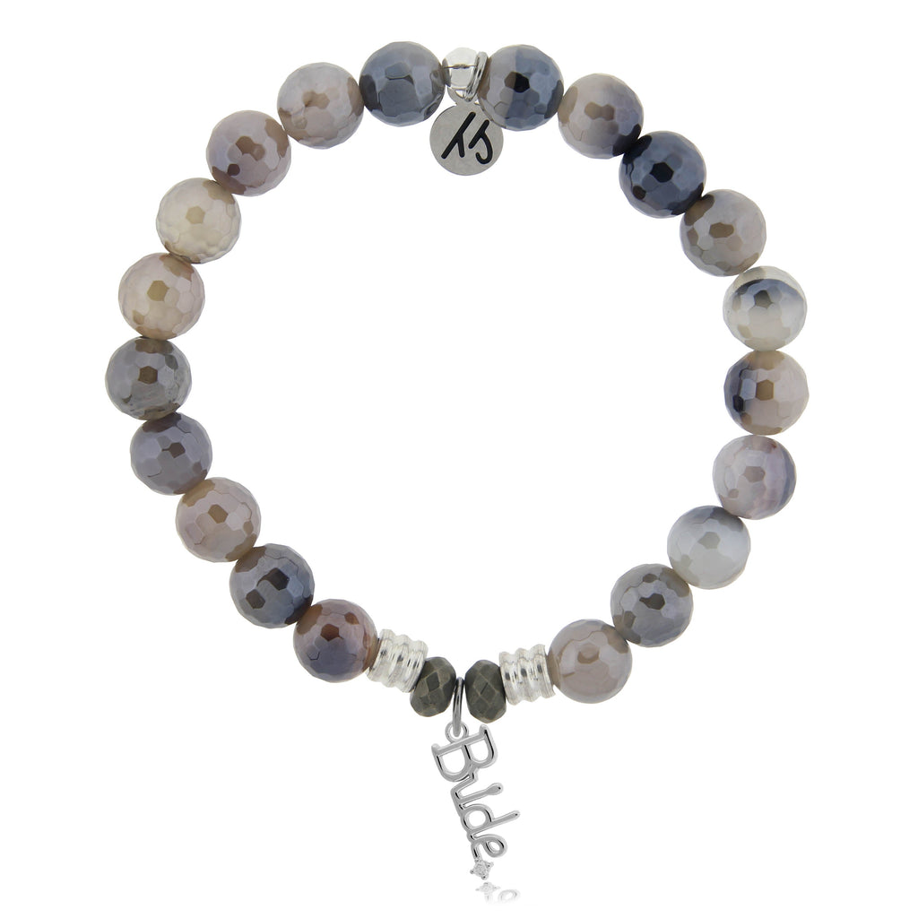 Storm Agate Stone Bracelet with Bride Sterling Silver Charm