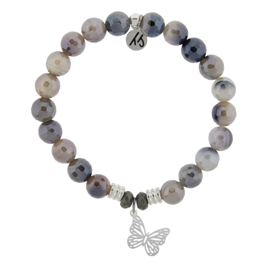 Storm Agate Stone Bracelet with Butterfly Sterling Silver Charm