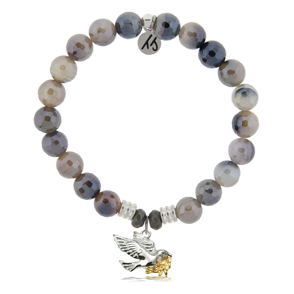 Storm Agate Stone Bracelet with Dove Sterling Silver Charm