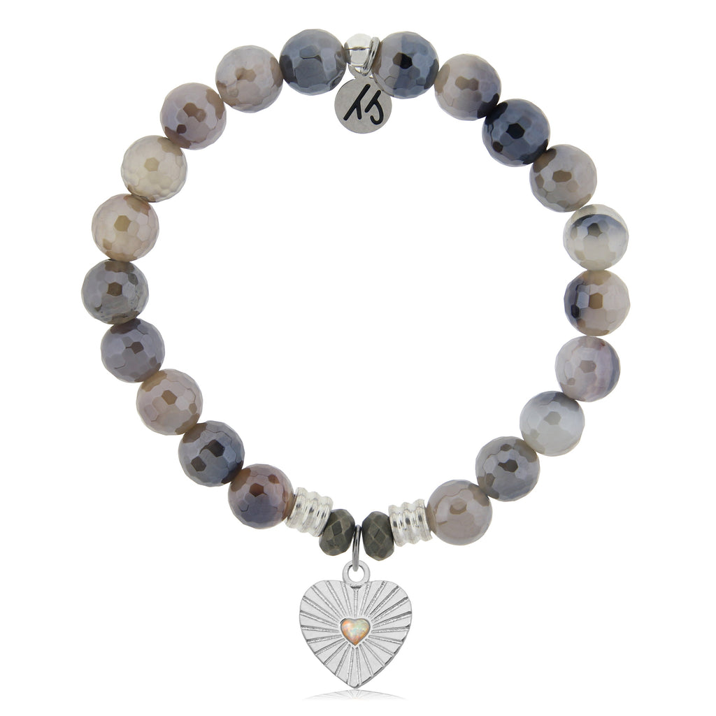 Storm Agate Stone Bracelet with Heart Sterling Silver Charm