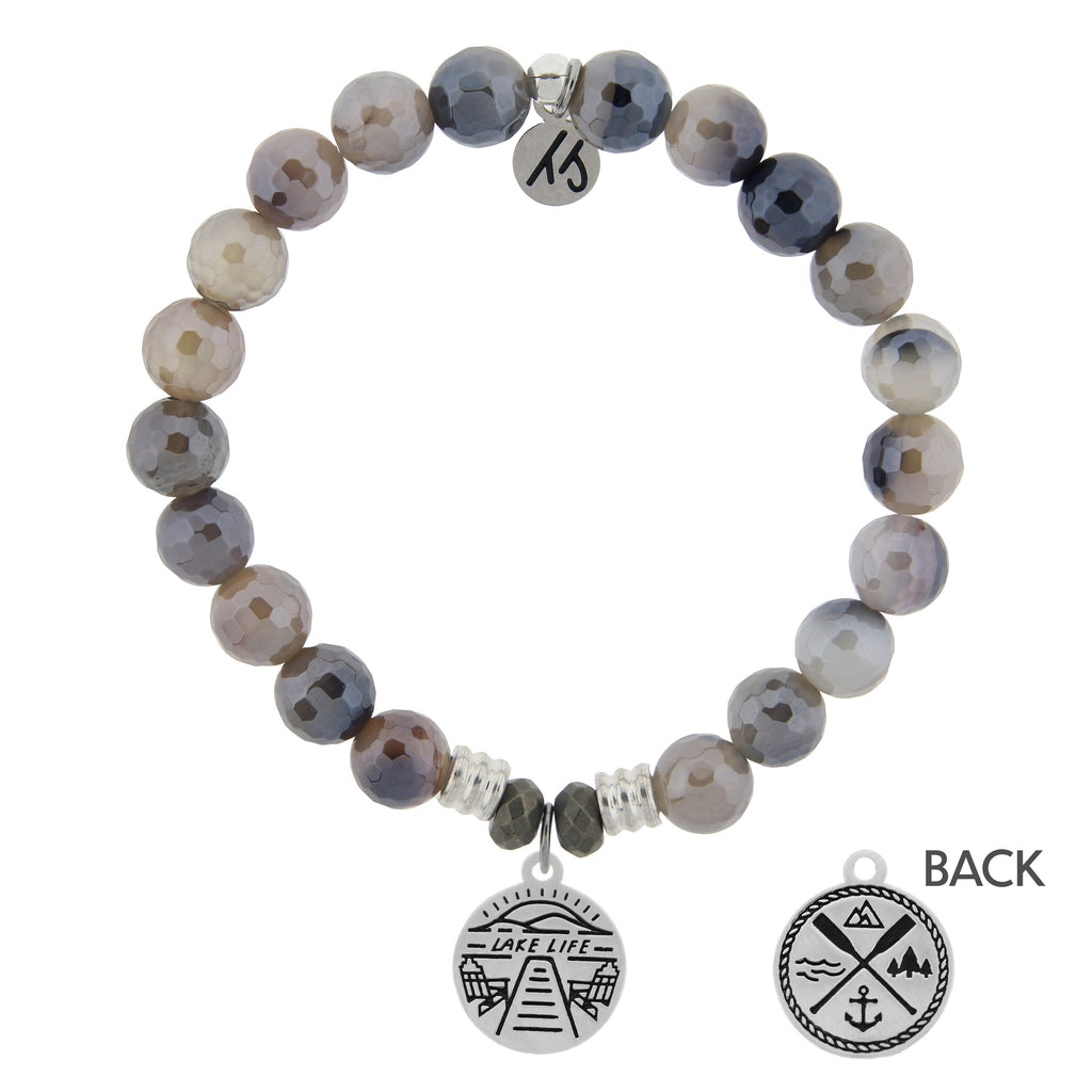 Storm Agate Stone Bracelet with Lake Life Sterling Silver Charm