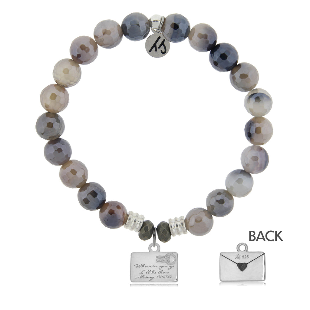 Storm Agate Stone Bracelet with Love Letter Sterling Silver Charm