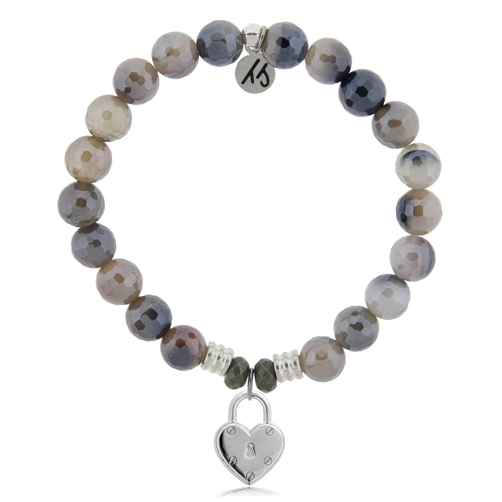 Storm Agate Stone Bracelet with Love Lock Sterling Silver Charm