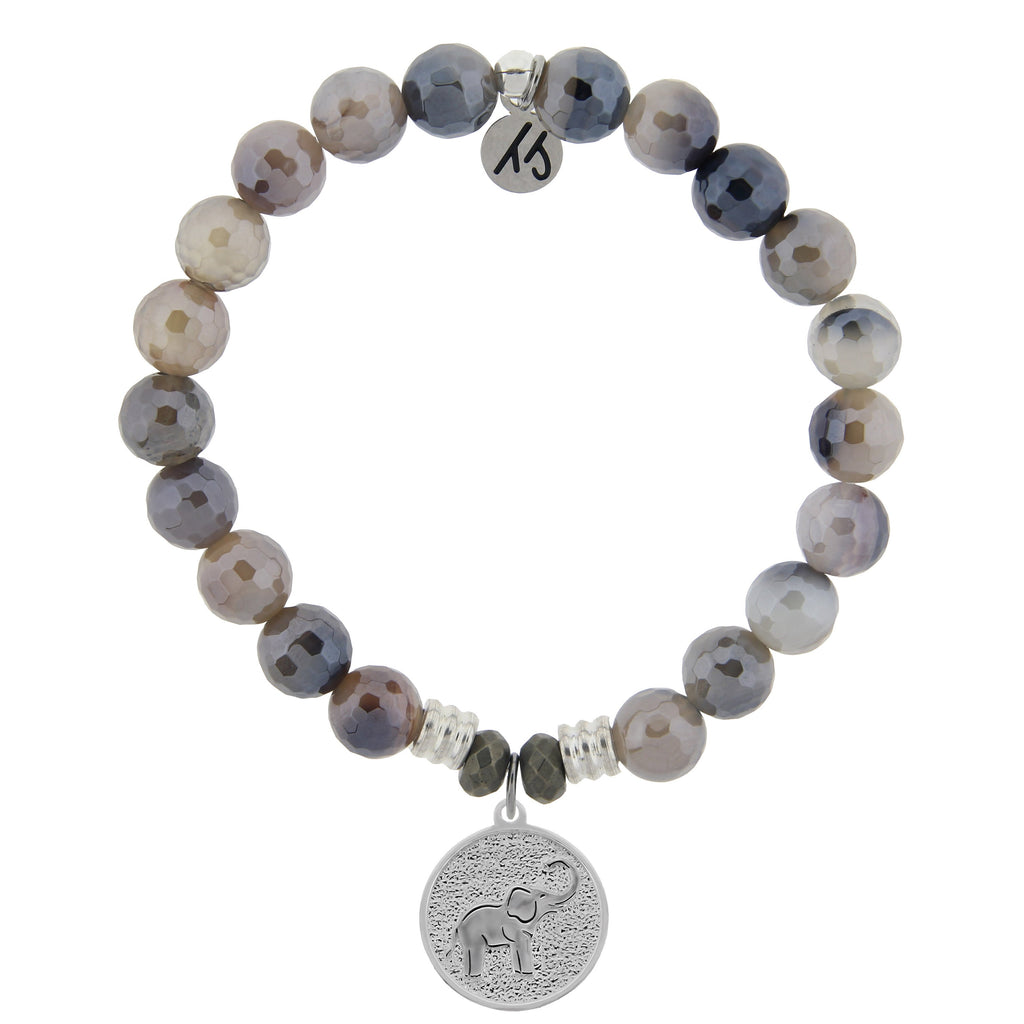 Storm Agate Stone Bracelet with Lucky Elephant Sterling Silver Charm