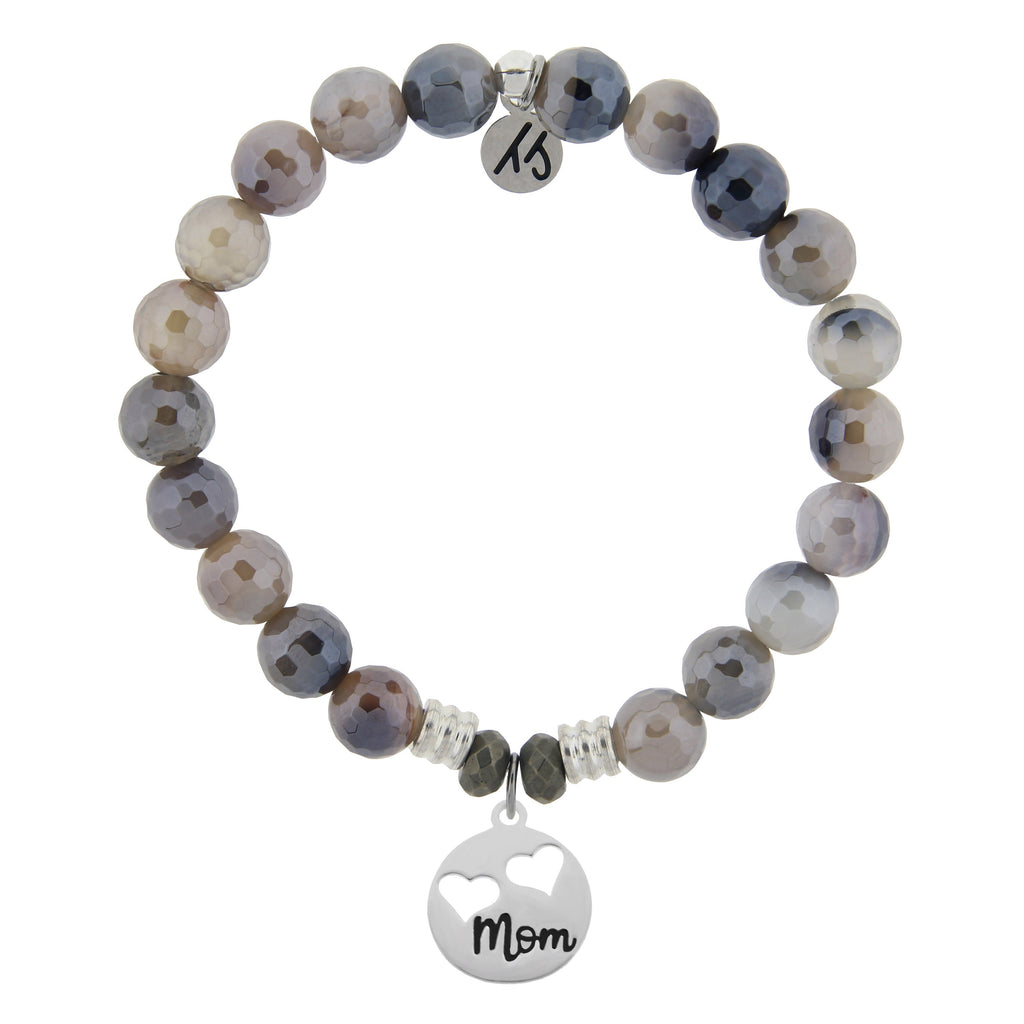 Storm Agate Stone Bracelet with Mom... Sterling Silver Charm