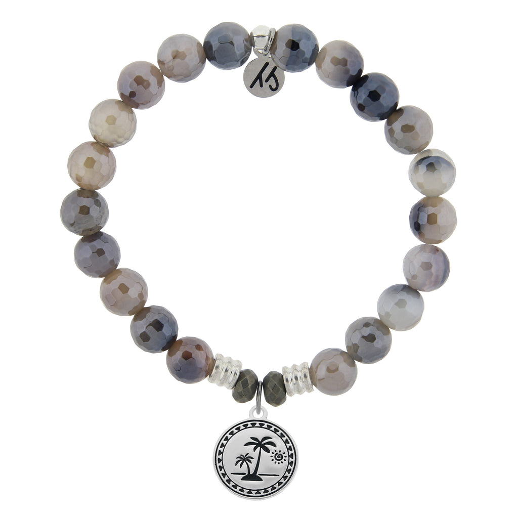 Storm Agate Stone Bracelet with Palm Tree Sterling Silver Charm