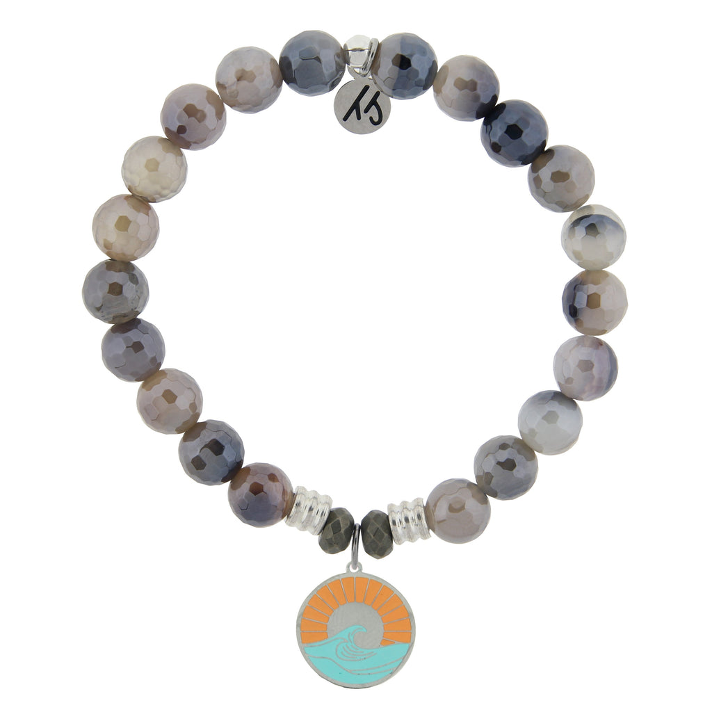 Storm Agate Stone Bracelet with Paradise Sterling Silver Charm
