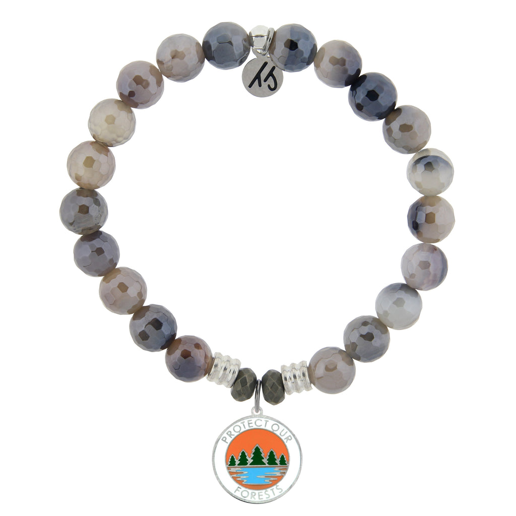Storm Agate Stone Bracelet with Protect Our Forest Sterling Silver Charm