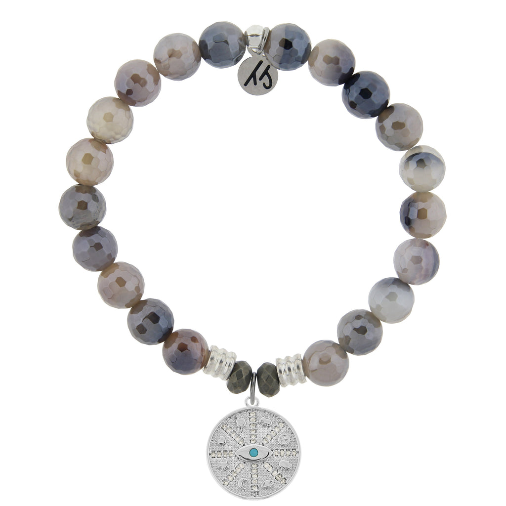 Storm Agate Stone Bracelet with Protection Sterling Silver Charm