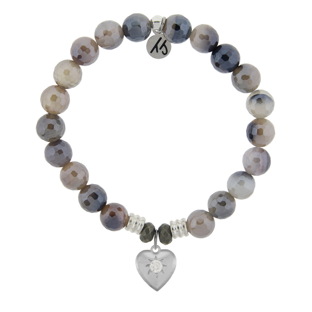 Storm Agate Stone Bracelet with Self Love Sterling Silver Charm