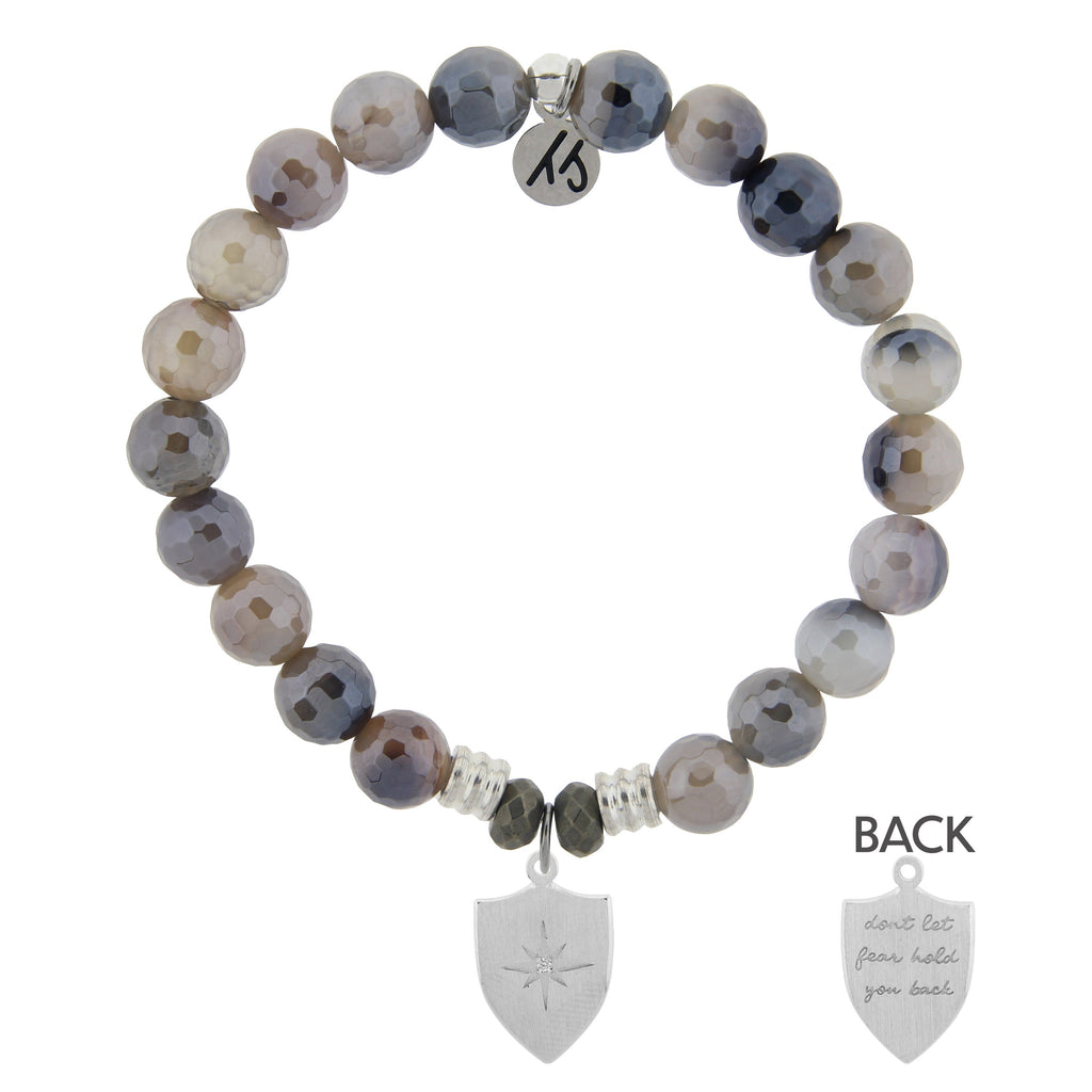 Storm Agate Stone Bracelet with Shield of Strength Sterling Silver Charm