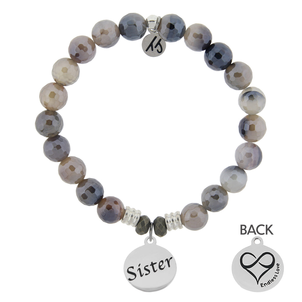 Storm Agate Stone Bracelet with Sister Endless Love Sterling Silver Charm