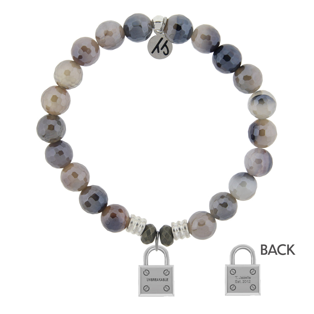 Storm Agate Stone Bracelet with Unbreakable Sterling Silver Charm