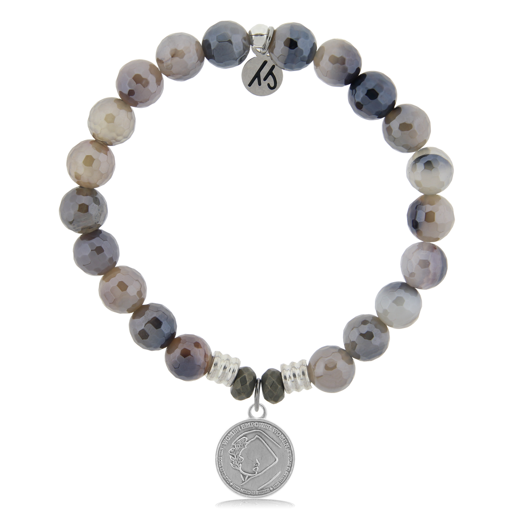 Storm Agate Stone Bracelet with We Are Strong Sterling Silver Charm