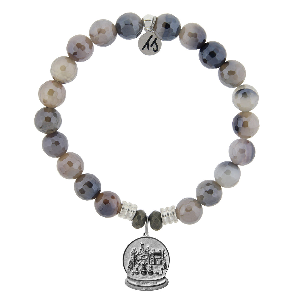 Storm Agate Stone Bracelet with Winter Wonderland Sterling Silver Charm
