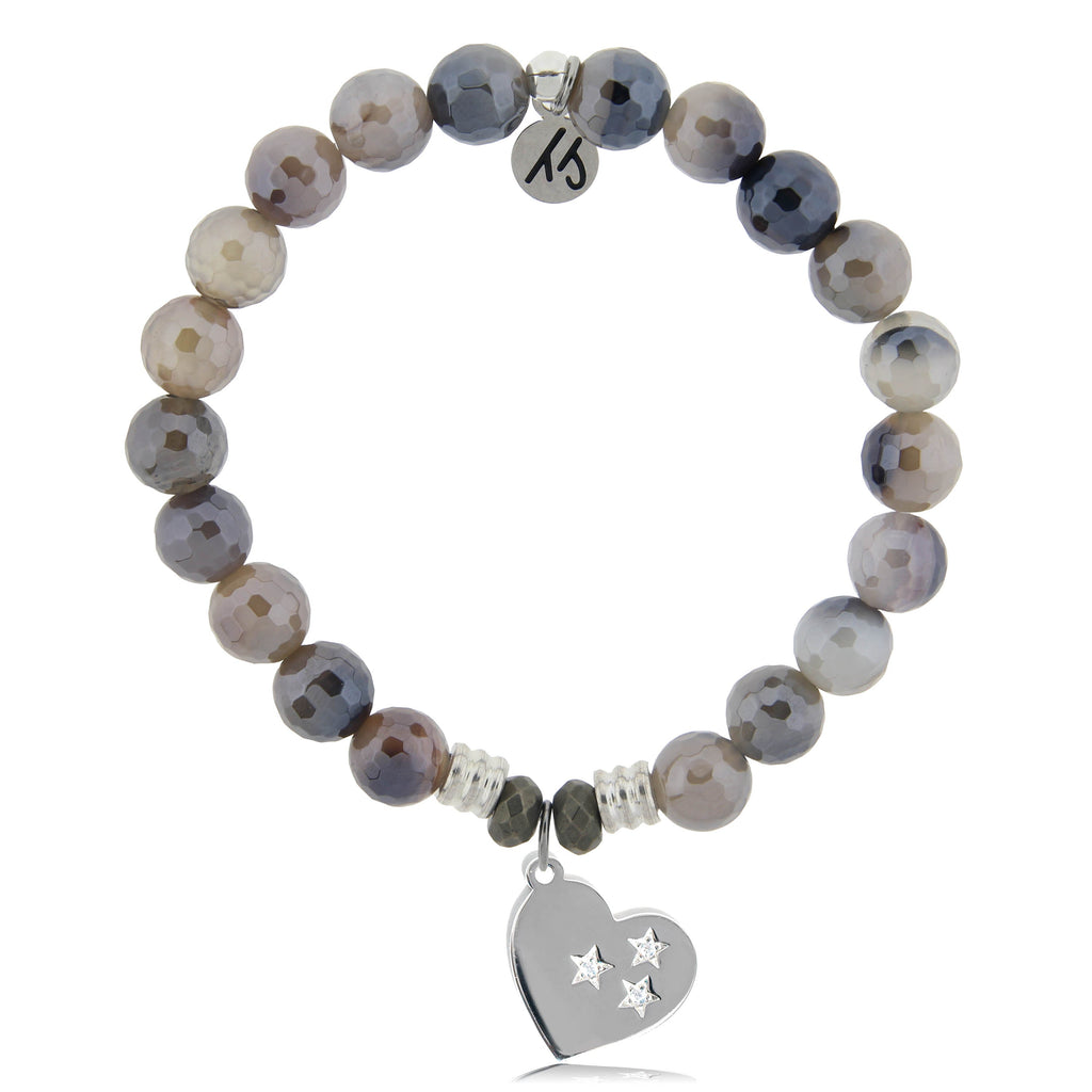 Storm Agate Stone Bracelet with Wishing Heart Sterling Silver Charm