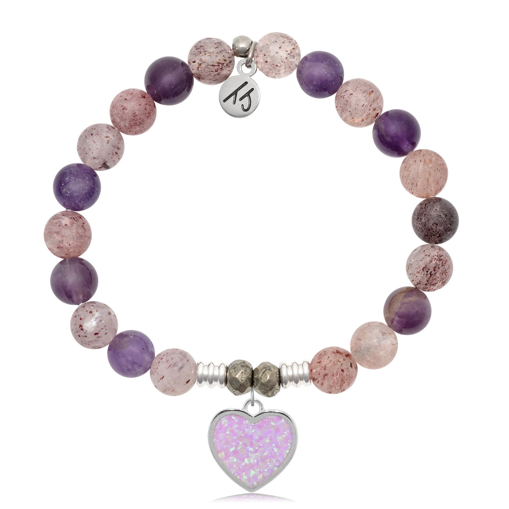 Super Seven Stone Bracelet with Pink Opal Heart Sterling Silver Charm