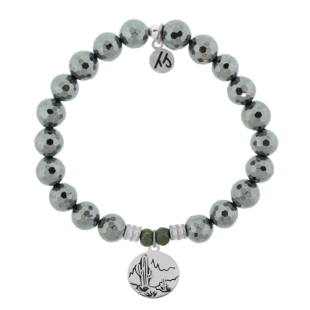 Terahertz Stone Bracelet with Cactus Sterling Silver Charm