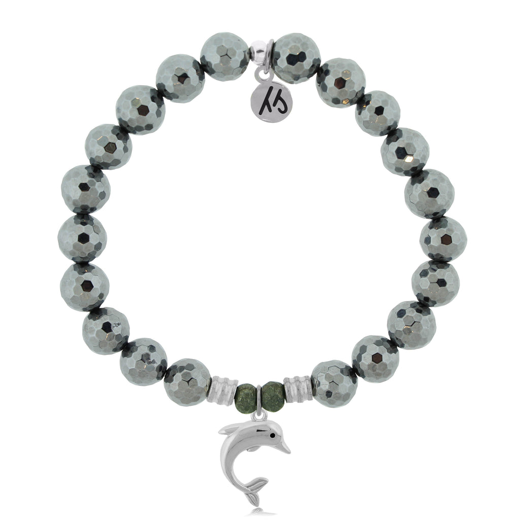 Terahertz Stone Bracelet with Dolphin Sterling Silver Charm