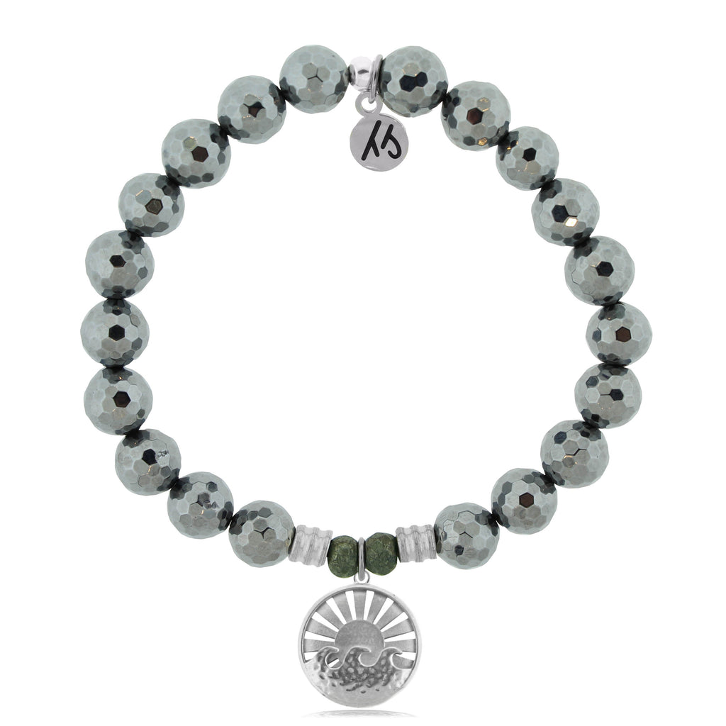 Terahertz Stone Bracelet with Go with the Waves Sterling Silver Charm