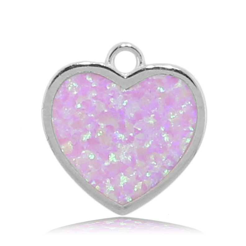 Terahertz Stone Bracelet with Pink Opal Heart Sterling Silver Charm