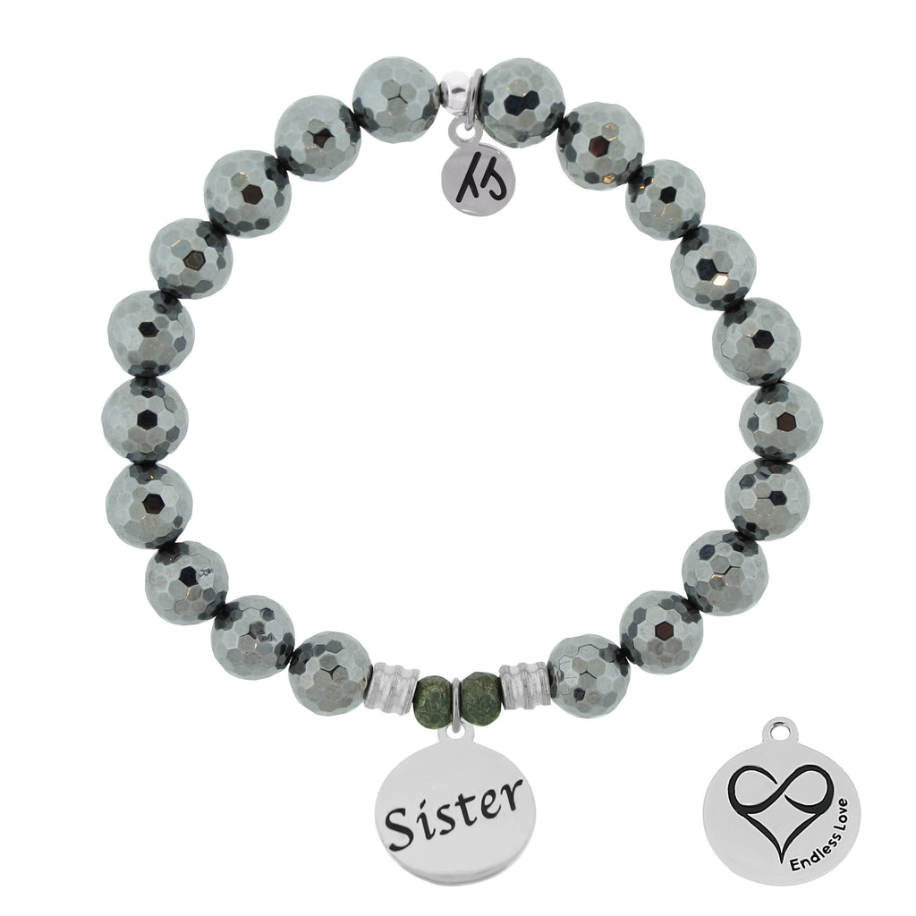 Terahertz Stone Bracelet with Sister Endless Love Sterling Silver Charm