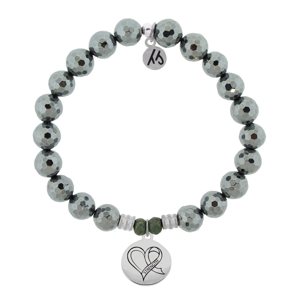 Terahertz Stone Bracelet with Strength Heart Sterling Silver Charm