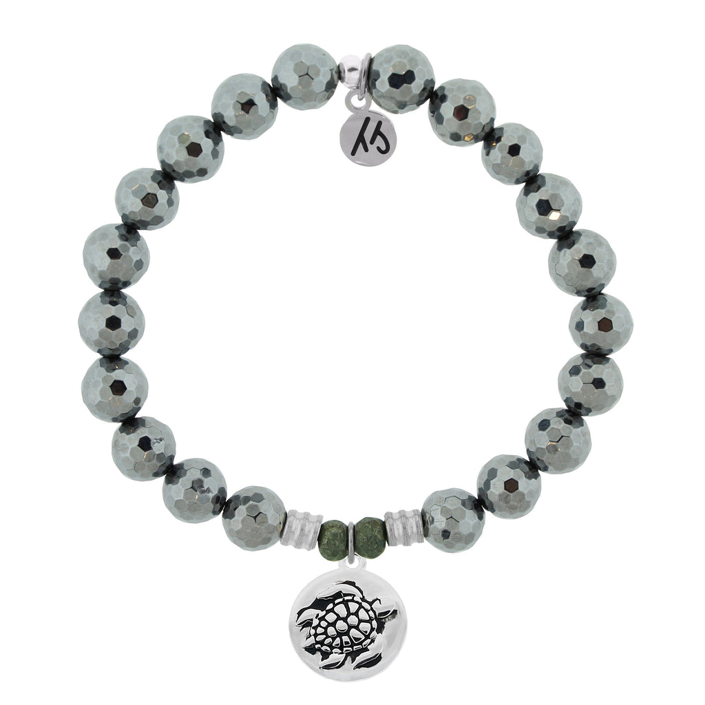 Terahertz Stone Bracelet with Turtle Sterling Silver Charm