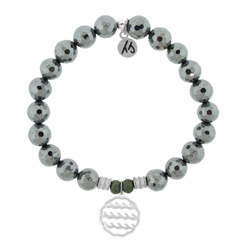 Terahertz Stone Bracelet with Waves of Life Sterling Silver Charm