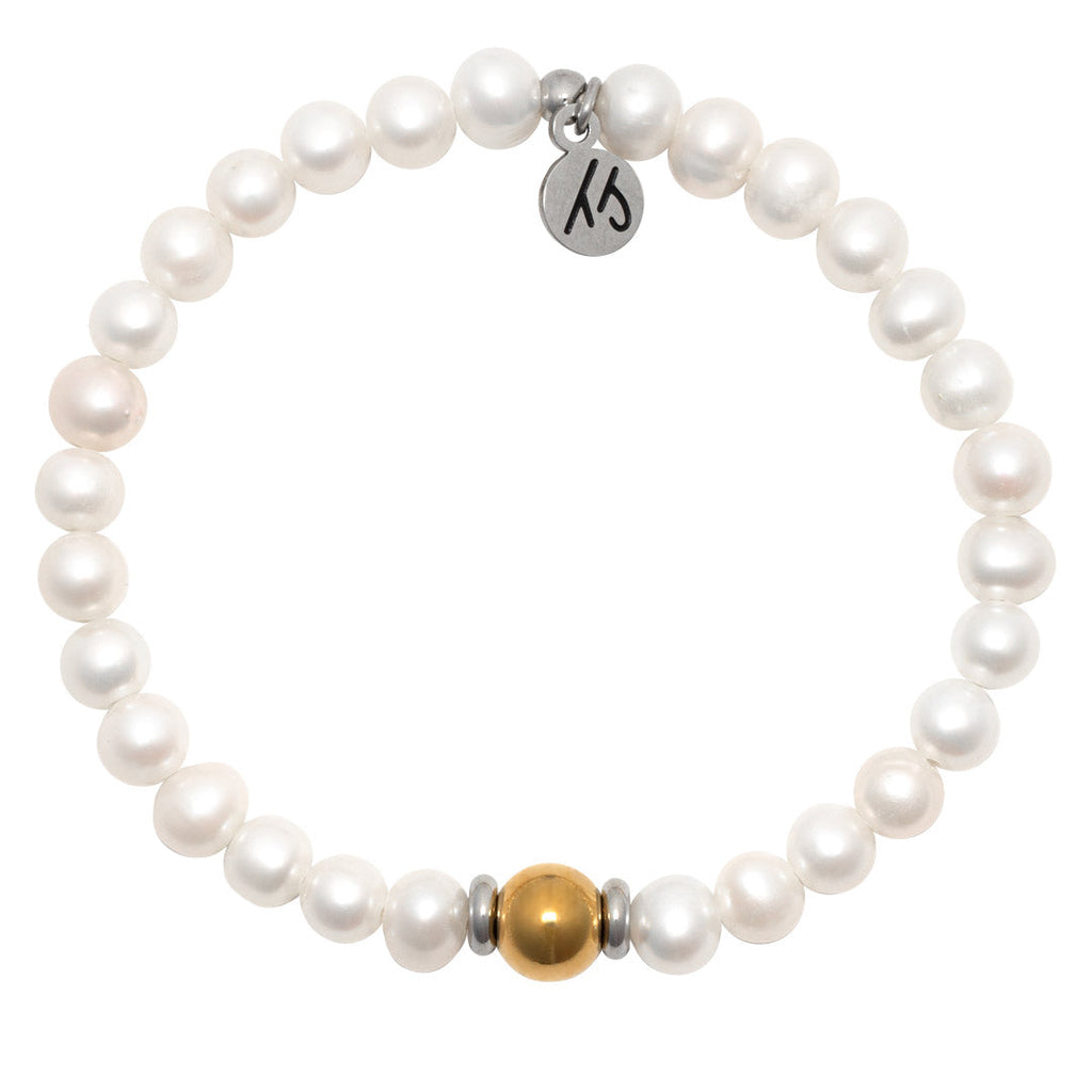 The Cape Bracelet- Pearl with Gold Ball
