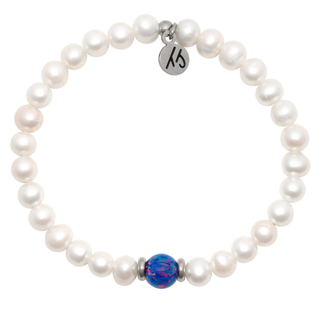 The Cape Bracelet- Pearl with Indigo Opal Ball