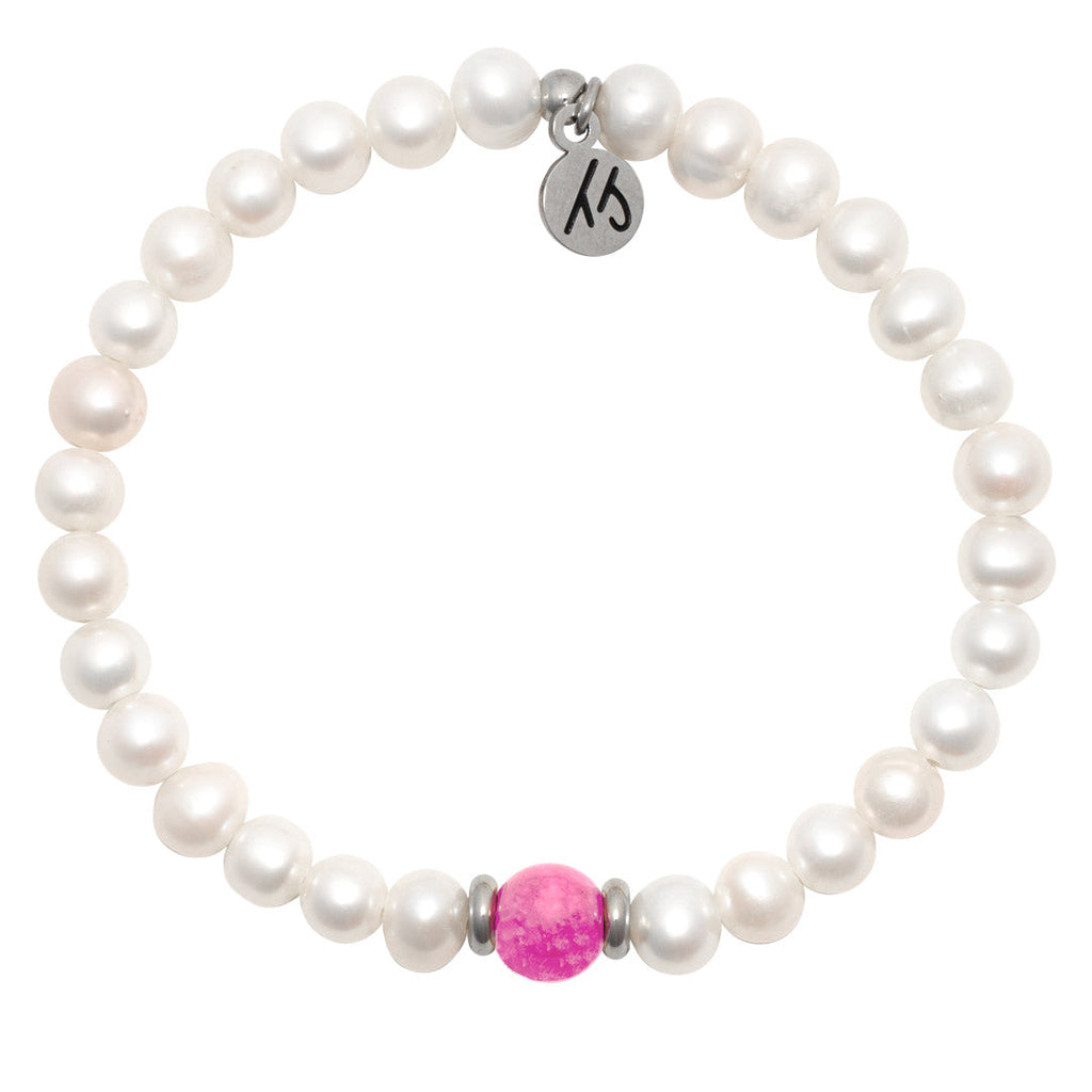 The Cape Bracelet- Pearl with Pink Jade Ball