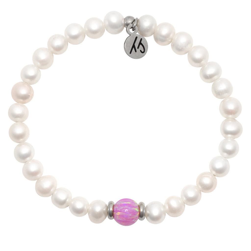 The Cape Bracelet- Pearl with Pink Opal Ball