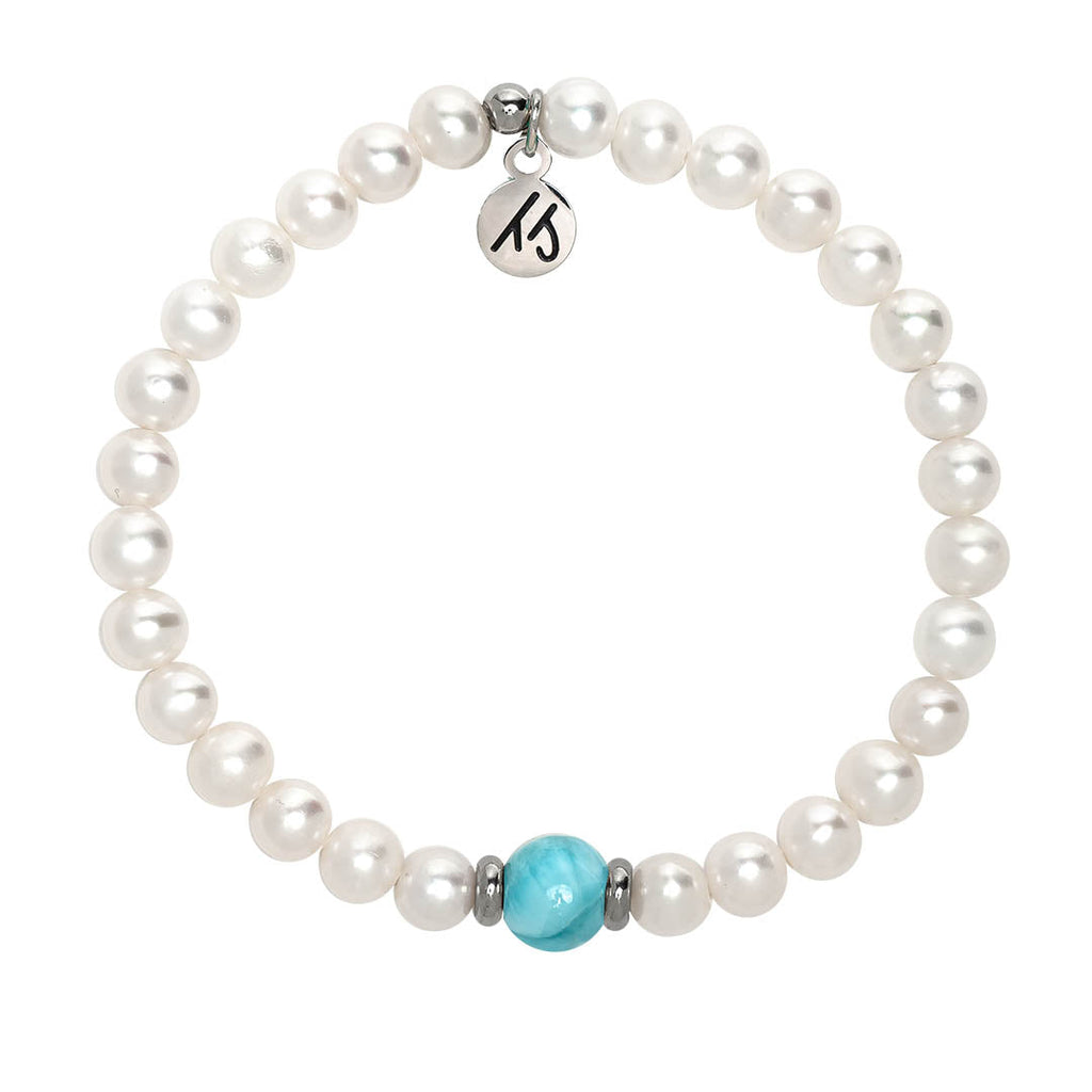 The Cape Bracelet Reverse- Pearl with Larimar Ball